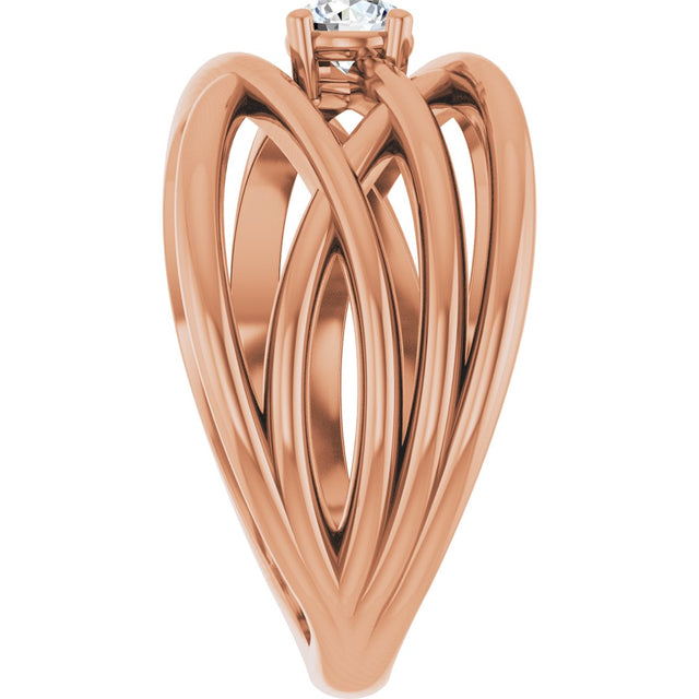 14K Gold Round Natural Diamond Solitaire Criss-Cross Ring - Rose Gold - view 4