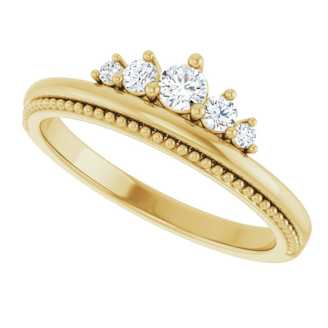 14K Gold Round Natural Diamond Stackable Crown Ring - Yellow Gold - view 5