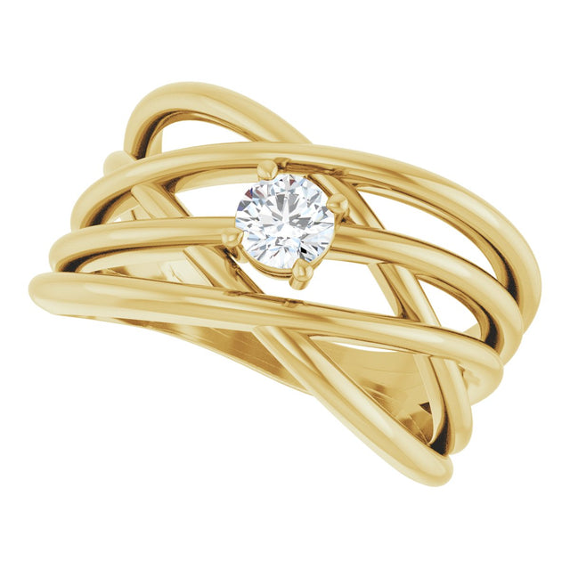 14K Gold Round Natural Diamond Solitaire Criss-Cross Ring - Yellow Gold - view 5