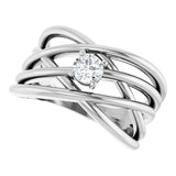 14K Gold Round Lab-Grown Diamond Solitaire Criss-Cross Ring - White Gold - view 5