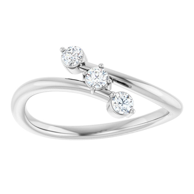 14K Gold Round Natural Diamond Three-Stone Bypass Ring – 2.5mm Stones - White Gold - view 3
