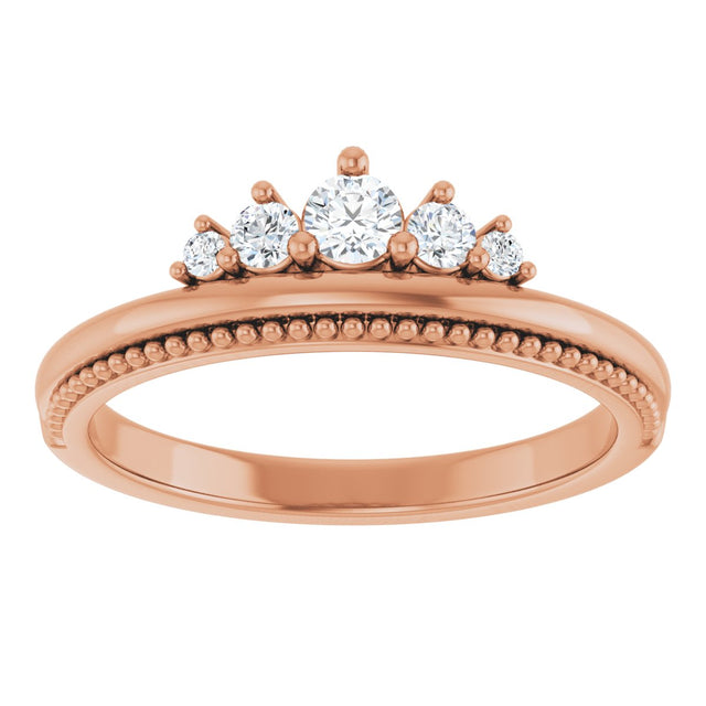 14K Gold Round Natural Diamond Stackable Crown Ring - Rose Gold - view 3