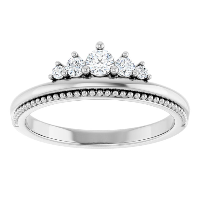 Platinum Round Natural Diamond Stackable Crown Ring - view 3