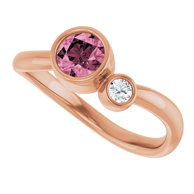 14K Gold Round Natural Pink Tourmaline Accented Bezel-Set Ring - Rose Gold - view 5