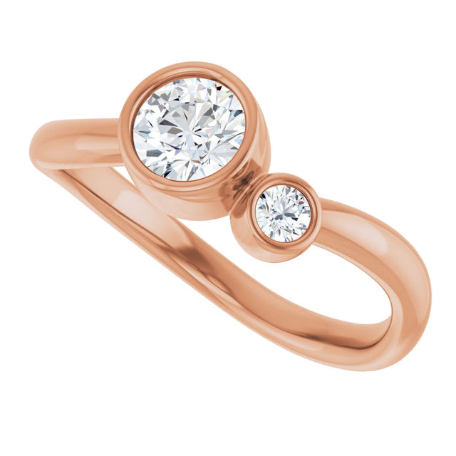14K Gold Round Natural White Sapphire Accented Bezel-Set Ring - Rose Gold - view 5