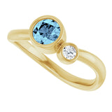 14K Gold Round Natural Aquamarine Accented Bezel-Set Ring - Yellow Gold - view 5