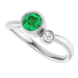 14K Gold Round Lab-Grown Emerald Accented Bezel-Set Ring - White Gold - view 5