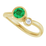 14K Gold Round Lab-Grown Emerald Accented Bezel-Set Ring - Yellow Gold - view 5