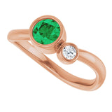 14K Gold Round Lab-Grown Emerald Accented Bezel-Set Ring - Rose Gold - view 5