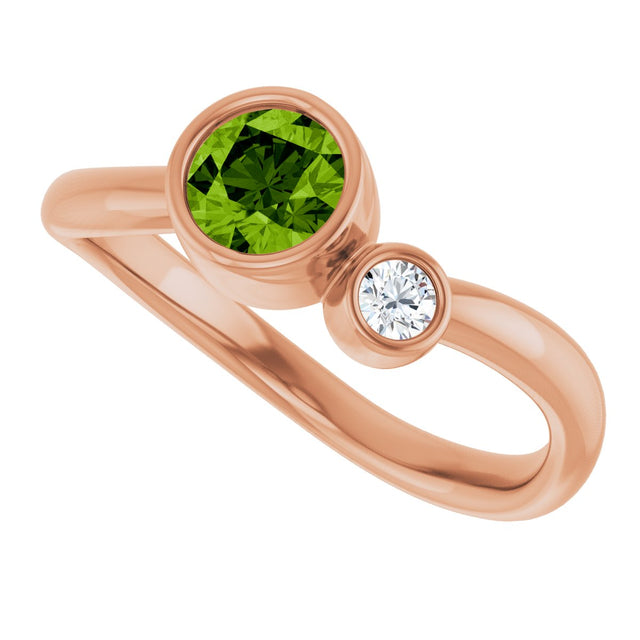 14K Gold Round Natural Peridot Accented Bezel-Set Ring - Rose Gold - view 5