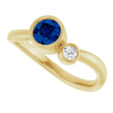 14K Gold Round Lab-Grown Blue Sapphire Accented Bezel-Set Ring - Yellow Gold - view 5