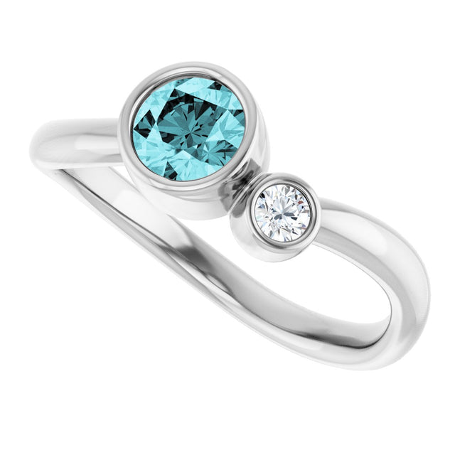 14K Gold Round Natural Blue Zircon Accented Bezel-Set Ring - White Gold - view 5