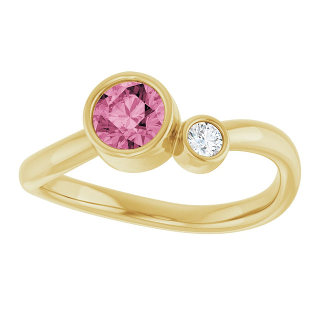 14K Gold Round Natural Pink Tourmaline Accented Bezel-Set Ring - Yellow Gold - view 3