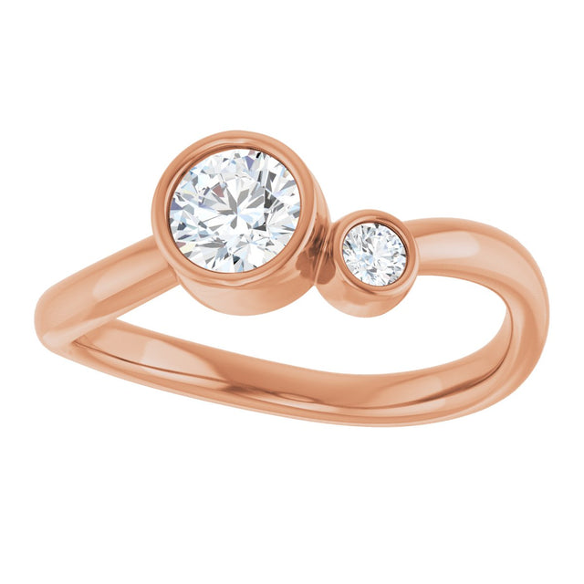 14K Gold Round Natural White Sapphire Accented Bezel-Set Ring - Rose Gold - view 3