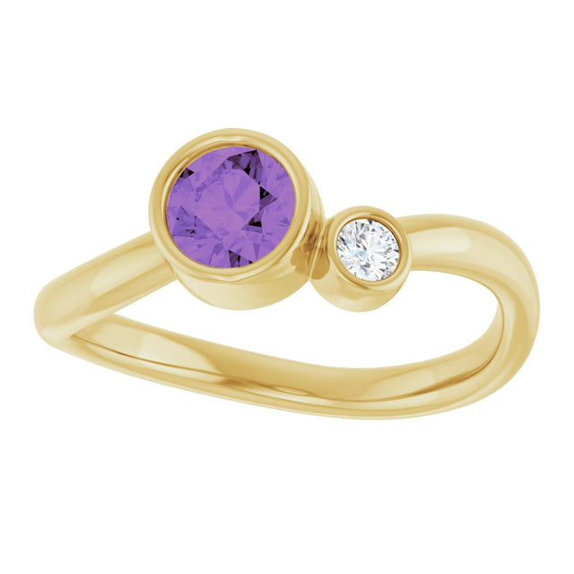 14K Gold Round Natural Amethyst Accented Bezel-Set Ring - Yellow Gold - view 3