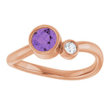 14K Gold Round Natural Amethyst Accented Bezel-Set Ring - Rose Gold - view 3