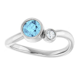 Platinum Round Natural Aquamarine Accented Bezel-Set Ring - view 3