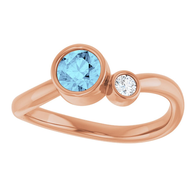 14K Gold Round Natural Aquamarine Accented Bezel-Set Ring - Rose Gold - view 3