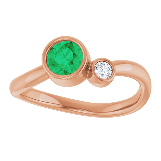 14K Gold Round Lab-Grown Emerald Accented Bezel-Set Ring - Rose Gold - view 3