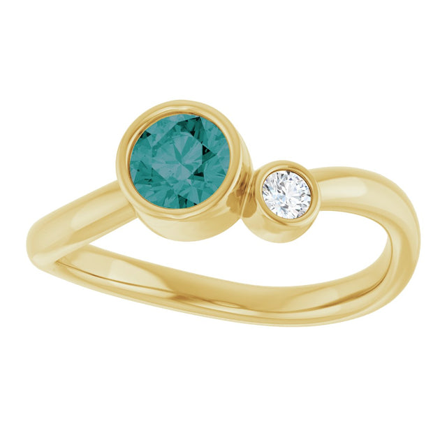 14K Gold Round Lab-Grown Alexandrite Accented Bezel-Set Ring - Yellow Gold - view 3