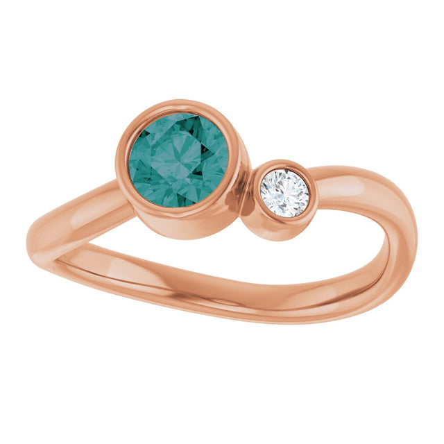 14K Gold Round Lab-Grown Alexandrite Accented Bezel-Set Ring - Rose Gold - view 3