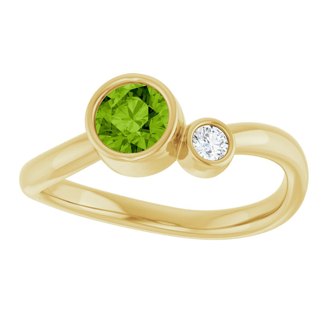 14K Gold Round Natural Peridot Accented Bezel-Set Ring - Yellow Gold - view 3