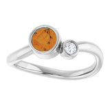 14K Gold Round Natural Citrine Accented Bezel-Set Ring - White Gold - view 3