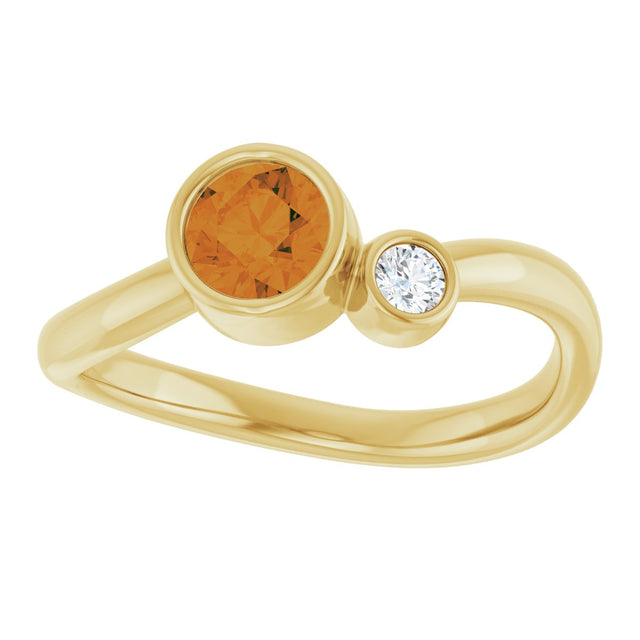 14K Gold Round Natural Citrine Accented Bezel-Set Ring - Yellow Gold - view 3