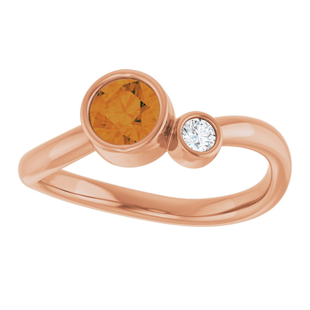 14K Gold Round Natural Citrine Accented Bezel-Set Ring - Rose Gold - view 3