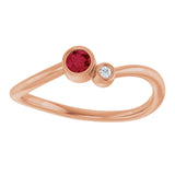 14K Gold Round Lab-Grown Ruby Accented Bezel-Set Ring - Rose Gold - view 3