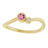 14K Gold Round Natural Pink Tourmaline Accented Bezel-Set Ring - Yellow Gold - view 3