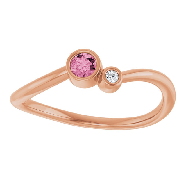 14K Gold Round Natural Pink Tourmaline Accented Bezel-Set Ring - Rose Gold - view 3