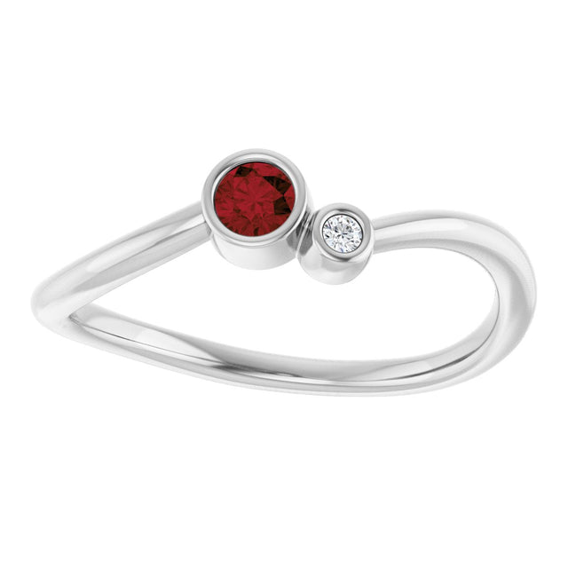 14K Gold Round Natural Mozambique Garnet Accented Bezel-Set Ring - White Gold - view 3