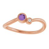 14K Gold Round Natural Amethyst Accented Bezel-Set Ring - Rose Gold - view 3