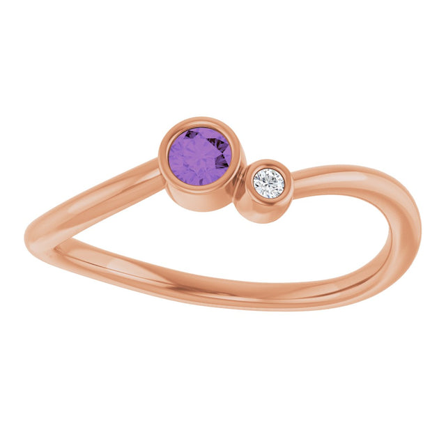14K Gold Round Natural Amethyst Accented Bezel-Set Ring - Rose Gold - view 3