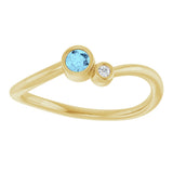 14K Gold Round Natural Aquamarine Accented Bezel-Set Ring - Yellow Gold - view 3