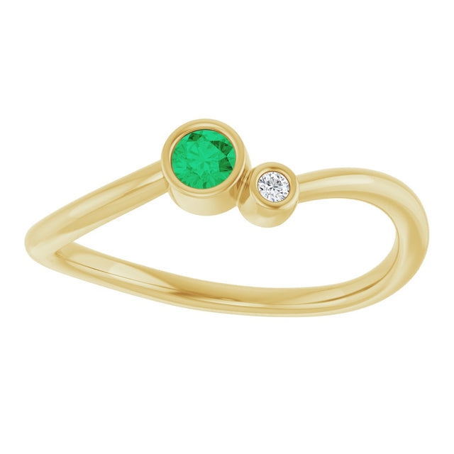 14K Gold Round Natural Emerald Accented Bezel-Set Ring - Yellow Gold - view 3
