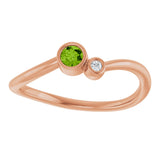 14K Gold Round Natural Peridot Accented Bezel-Set Ring - Rose Gold - view 3