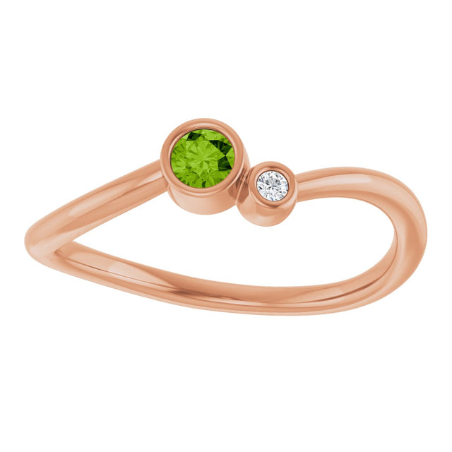 14K Gold Round Natural Peridot Accented Bezel-Set Ring - Rose Gold - view 3