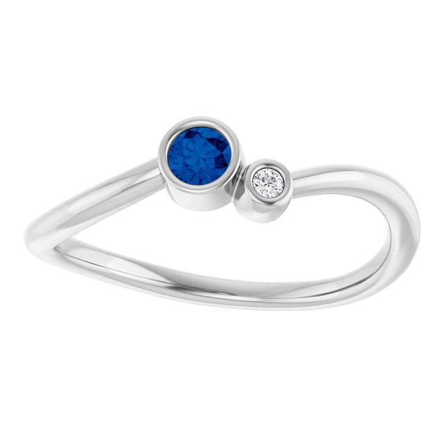 Platinum Round Natural Blue Sapphire Accented Bezel-Set Ring - view 3