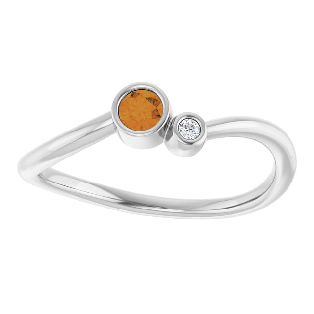 14K Gold Round Natural Citrine Accented Bezel-Set Ring - White Gold - view 3
