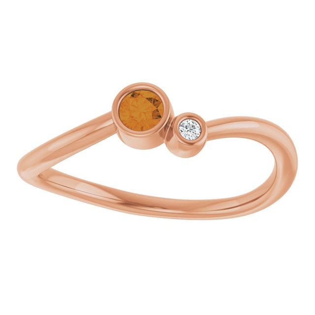 14K Gold Round Natural Citrine Accented Bezel-Set Ring - Rose Gold - view 3