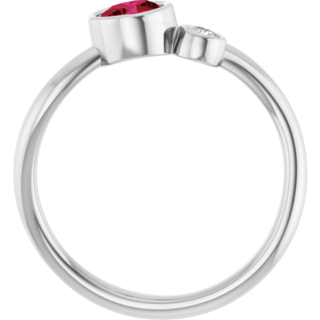 Platinum Round Natural Ruby Accented Bezel-Set Ring - view 2