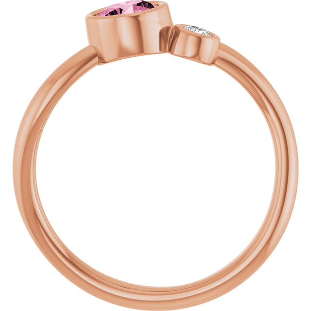 14K Gold Round Natural Pink Tourmaline Accented Bezel-Set Ring - Rose Gold - view 2