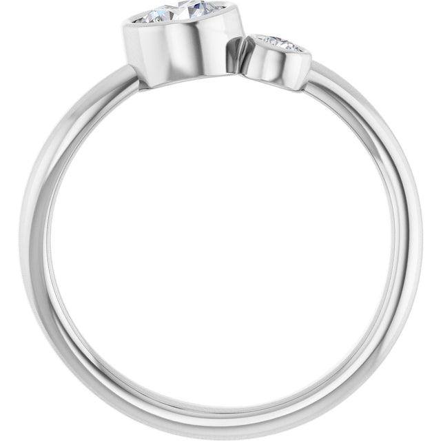 14K Gold Round Natural White Sapphire Accented Bezel-Set Ring - White Gold - view 2