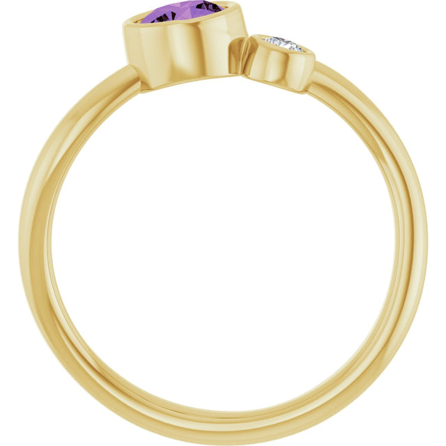 14K Gold Round Natural Amethyst Accented Bezel-Set Ring - Yellow Gold - view 2