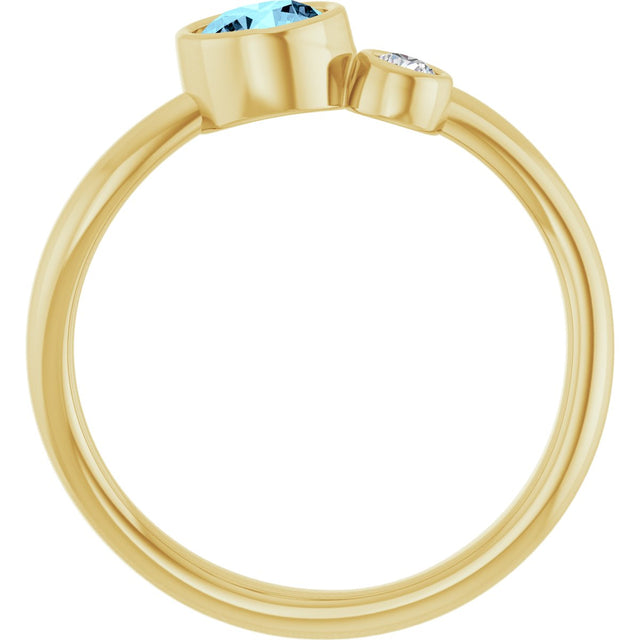 14K Gold Round Natural Aquamarine Accented Bezel-Set Ring - Yellow Gold - view 2
