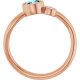 14K Gold Round Natural Aquamarine Accented Bezel-Set Ring - Rose Gold - view 2