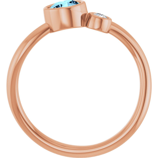 14K Gold Round Natural Aquamarine Accented Bezel-Set Ring - Rose Gold - view 2