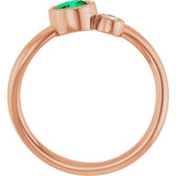 14K Gold Round Natural Emerald Accented Bezel-Set Ring - Rose Gold - view 2